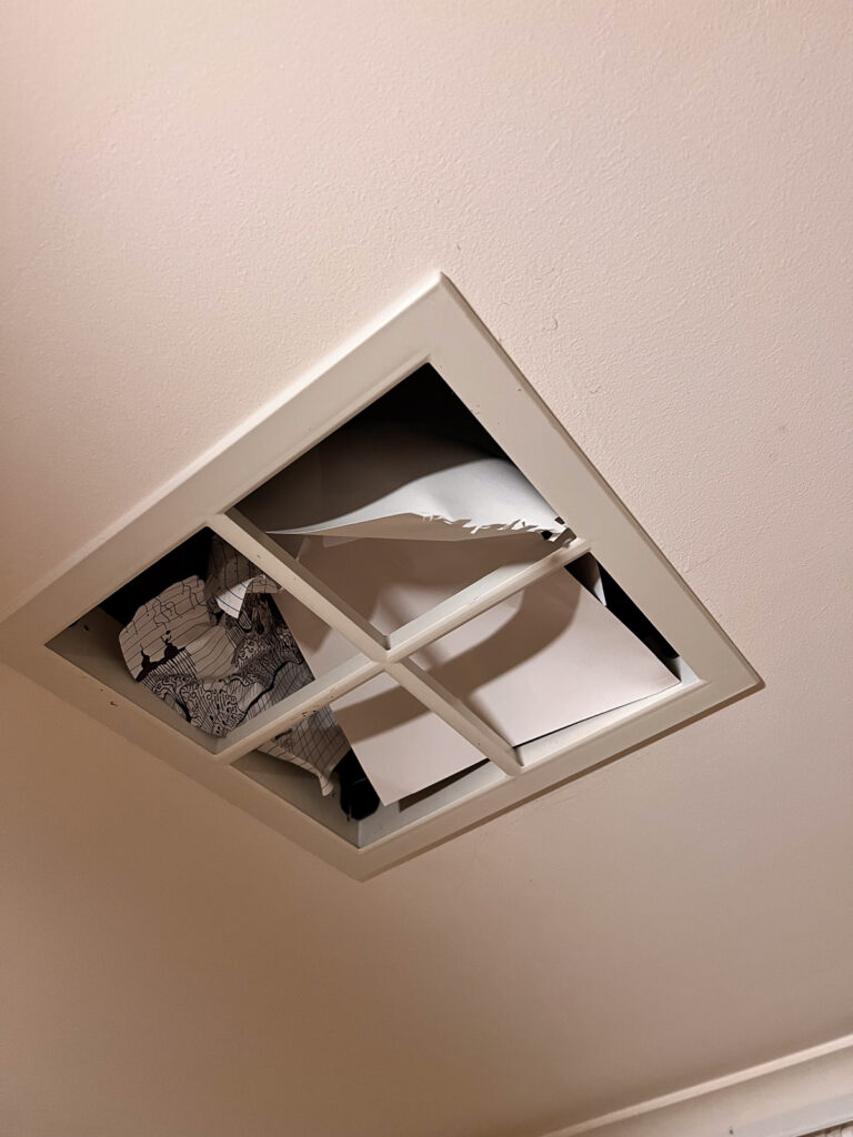 Artlan 'Art' Menzies - papers he shoved into the airconditioning vent in his room. Had I turned the system on it could have had catastrophic effects, 2022