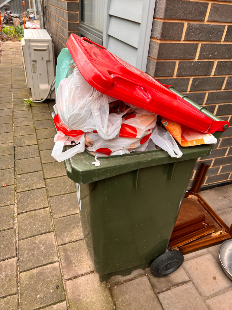 Mitch Vahldieck, not having any excuse why he hadn't put the bins out on a Thursday night. For three weeks in a row. The smell of empty cans of dog food was heavenly. 2023.
