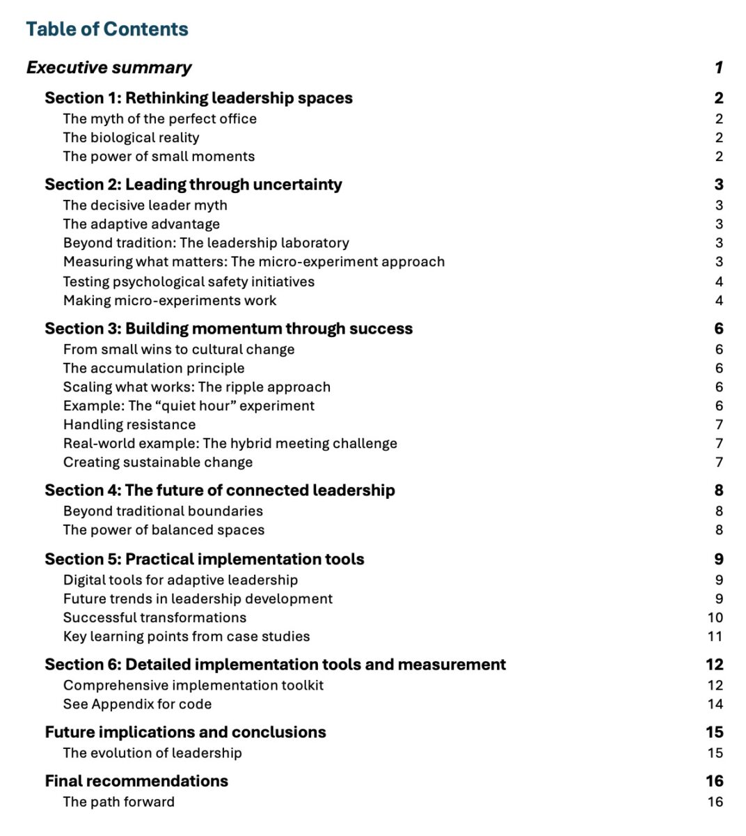 Table of contents